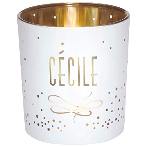 Draeger Paris - Kerzenhalter mit Vornamen Cecile aus Glas weiß und Gold, H8 x L 7,5 cm von DRAEGER