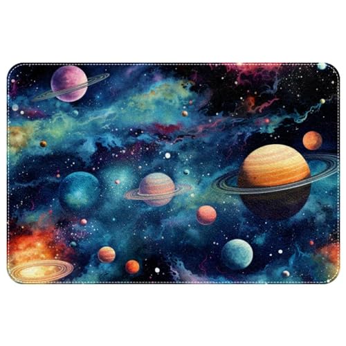 DragonBtu Farbiger Galaxie-Planet-Teppich, waschbar, quadratisch, rutschfeste Bodenmatte für Innen- und Außenbereich, Eingangsbereich, Fußmatte, Schlafzimmer, Küche, Dekor Teppich von DragonBtu