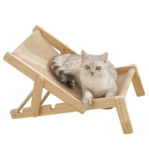 Erhöhter Katzen Sisal Stuhl, Mini Strandstuhl Katzen Hängematte, Kratzbett Naturholz Verstellbar Mit Sisal Pad, Betten Für Kätzchen Im Innenbereich von Dranng