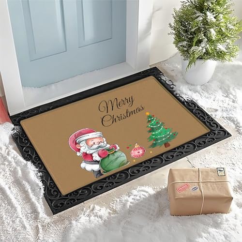 Weihnachten Fußmatte Innen Außen Haustürdekorationen: Weihnachtsmann Rentier Weihnachtsteppich Fußmatten Korallenvlies Rutschfeste Badematte für Küche Wohnzimmer Schlafzimmer (F, 50x80cm(20x31inch)) von Drawelry