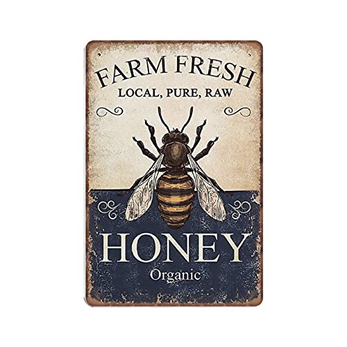 Dreacoss Farm Fresh Honey Blechschilder Vintage Honey Bee Poster, lokaler reiner roher Honig organisch, Metallschild lustiges Retro-Geschenk für Mama Papa, 20 x 30 cm von Dreacoss
