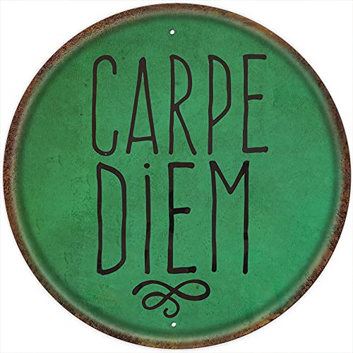 Carpe Diem Rundes Blechschild im Vintage-Stil, inspirierendes Zitat, Metallschild, positive motivierende Zitate, Schild, Küche, Büro, Lounge, Dekoration, Handwerk, Raumdekoration, Wohnungsdekoration, von Dreacoss