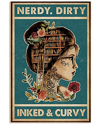 Dreacoss Blechschild "Nerdy dirty inked and curvy", für Innenbereich, Bibliothek, Buchhandlung, Arbeitszimmer, Raum, Wanddekoration, 20,3 x 30,5 cm von Dreacoss