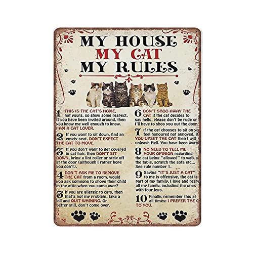 Dreacoss My House My Cat My Rules Blechschilder Katze Rauch Retro Lustiges Metallschild Vintage Poster Wandkunst für Küche Garten Badezimmer Bauernhof Home Kaffee Dekor Blechschild, 30 x 40 cm von Dreacoss