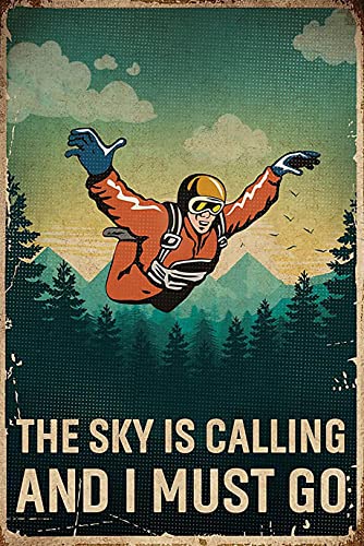 Dreacoss Skydiving Poster, Retro Sky Is Calling Skydiving, vertikales Poster, Metallschild, Retro-Stil, Miller Beer Bar, Denim, 30,5 x 45,7 cm von Dreacoss