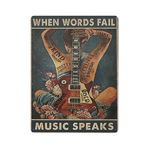 Dreacoss When Words Fail, Music Speaks Blechschilder, motivierendes RetroMetallschild, VintagePoster, Wandkunst für Küche, Garten, Badezimmer, Bauernhof, Zuhause, KaffeeDekoration, Blechschild, von Dreacoss