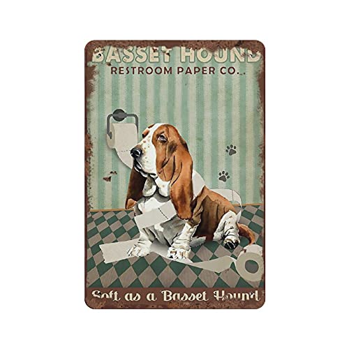 Hunde-WC Papier Soft As A Basset Hound Vintage Blechschild Hundeliebhaber Geschenk für Frauen Männer Lustige Badezimmer Dekor WC Dekor für Zuhause und Büro Geburtstag Jahrestag Einweihungsgeschenk von Dreacoss