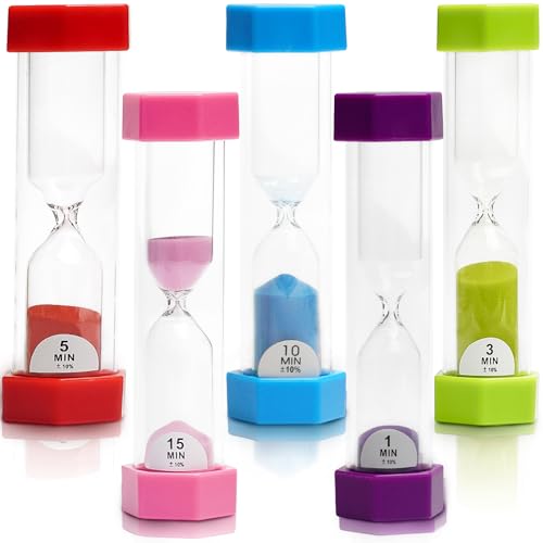 Sanduhr für Kinder, Sanduhren Set für Kinder, Kinder lernuhr, Bunter Sand, Küchen-Timer-Uhr, 1Min/ 3Min/ 5Min/ 10Min/ 15Min Dekoration Zeitmesser Timer, 5 Stück… von Dream HorseX