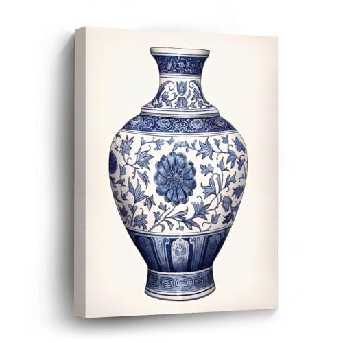 Kunstdruck auf Leinwand im chinesischen Stil, 20,3 x 25,4 cm, Chinoiserie, blau-weiße Porzellan-Vase, Leinwanddruck, Wandkunstwerk, fertig zum Aufhängen, rustikales Wandschild, Poster für Zuhause, von DreamAutumn