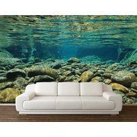 Peel & Stick Wandbild, Unterwasser Tapete, Felsen Wand Deko, Meeresboden Wandkunst, 3D Wandbehang, Ozean Steine Gobelin, Unterwasser von DreamVinyl