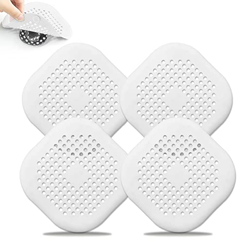 Dreamark 4 Stück Abfluss Haarfänger Haarsieb Dusche Silikon Home Drain Protector Drain Strainer Cover mit 4 Saugnäpfen Abflusssiebe für Badzimmer Badewanne Küche Waschbecken und Spüle (4 stück Weiß) von Dreamark