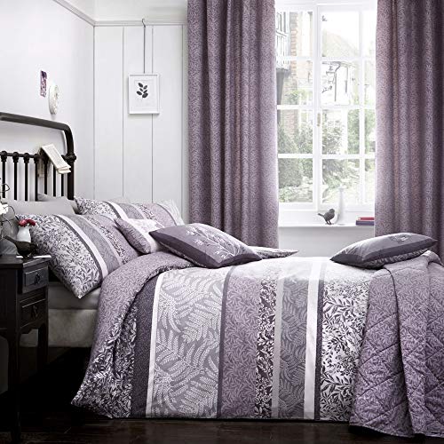 Dreams 'n' Drapes "Hanworth Wendebettwäsche-Set, horizontale Streifen gezeichneter Blätter in Grautönen, für Einzelbetten, Anthrazit, Heather, Super King Duvet Cover Set von DREAMS AND DRAPES