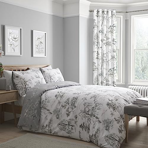 Dreams & Drapes Design – Orientalischer Garten – pflegeleichtes Bettbezug-Set – Doppelbett-Größe in Grau von DREAMS AND DRAPES