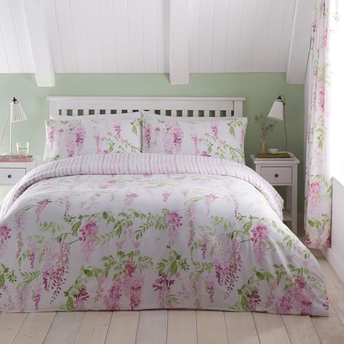 Dreams & Drapes Design – Wisteria – pflegeleichtes Bettbezug-Set – Doppelbettgröße in Rosa von DREAMS AND DRAPES