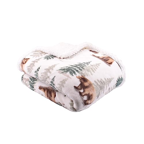 Dreams & Drapes - Woodland Bear Tagesdecke (150 x 20 cm) – Woodland Bedding – superweiche Fleece-Bettwäsche – Waldtier-Bettbezug – Decke Grizzly Braunbär von DREAMS AND DRAPES