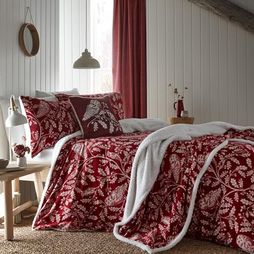 Dreams & Drapes Lodge – Woodland Owls – Fleece-Bettwäsche-Set – King-Size-Bett in Rot von DREAMS AND DRAPES