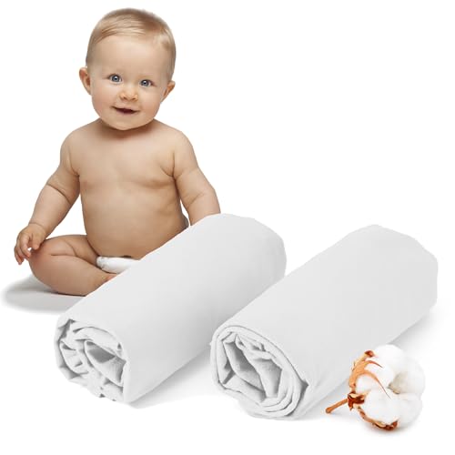 Dreamzie - 2er-Set Spannbettlaken 40x80 cm - Oeko-Tex Zertifiziert, 100% Baumwolle, atmungsaktives Spannbetttuch Jersey Baby, 150 g/m² - Weiß von Dreamzie