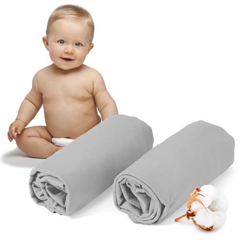 Dreamzie - 2er-Set Spannbettlaken 40x90 cm - Oeko-Tex Zertifiziert, 100% Baumwolle, atmungsaktives Spannbetttuch Jersey Baby, 150 g/m² - Grau von Dreamzie