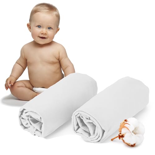 Dreamzie - 2er-Set Spannbettlaken 40x90 cm - Oeko-Tex Zertifiziert, 100% Baumwolle, atmungsaktives Spannbetttuch Jersey Baby, 150 g/m² - Weiß von Dreamzie