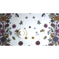 Tischdecke Weiß Lila Rosa Senfgelbe Blumen, Auch Tischläufer, Stoffservietten, Vorhänge Erhältlich, Tolles Geschenk von Dreamzzzzz