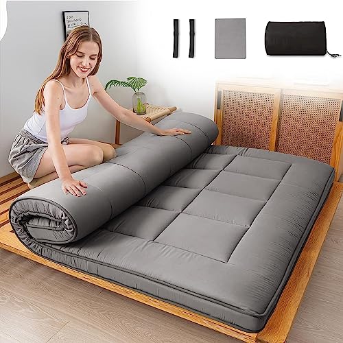 Dremdo Futon Matratze, Gepolsterte Japanische Bodenmatratze Steppbett Matratze Topper, Faltbare Roll Up Doppel Einzelmatratze Boden Liege Bett Sofa,Grau,90x200cm von Dremdo