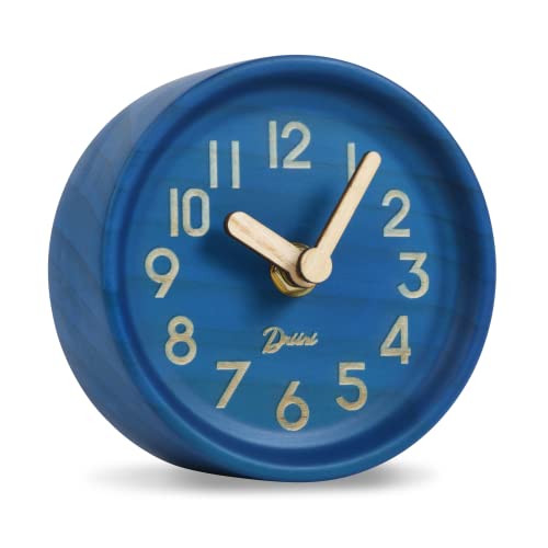 Driini Analoge Tischuhr aus Holz - 10,9 cm Dekorative Kiefernholz-Uhr, kein Tick-Design - leicht zu lesen, leise Sweep Kaminuhr - leise Tischuhren mit Holzkörper, Zeigern und Batterieabdeckung, Blau von Driini
