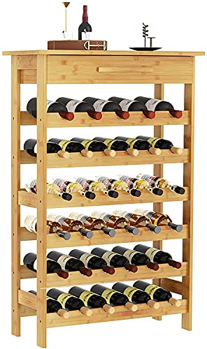 Dripex Weinregal Bambus Flaschenregal Weinschrank Flaschenhalter mit Schublade 6 Ebenen für 35 Flaschen 0,75 und 1 Liter 66 x 28 x 99,5 cm von Dripex