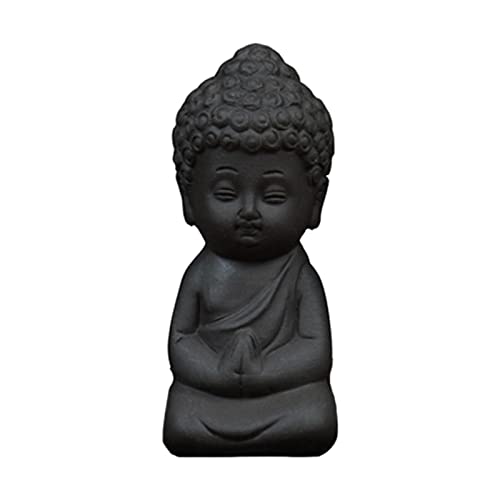 Dualoai Mini Mönch Buddha Figuren Skulptur Statue Aus Schwarzer Keramik Tee Haustier Zubehör für Auto Home Office Desktop Dekoration Handwerk Geschenk von Dualoai