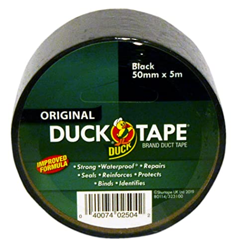 Duck Tape 260131 Original, schwarz, verbesserte Formel, hohe Festigkeit, wasserdicht, Gaffer- und Duct-Klebeband, Reparaturband, 50 mm x 5 m von Duck