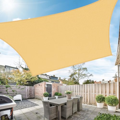 Duerer Sonnensegel 3.6x4.8m Rechteckig Sonnenschutz Garten Balkon und Terrasse, 95% UV Schutz, 185g/m² hoch Dichte Gewebe wasserdurchlässig für Patio, Pergola, Hinterhofa, Außenbereich-Sand Farbe von Duerer