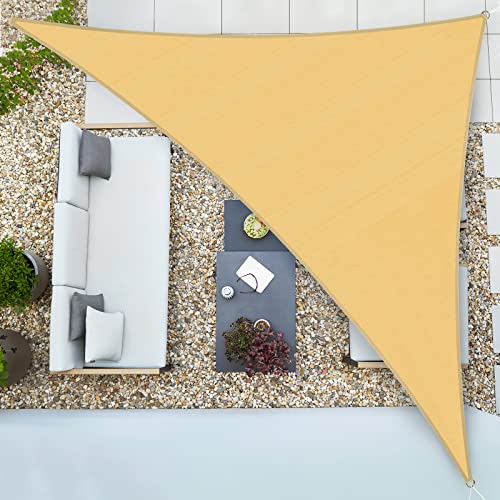 Duerer Sonnensegel Dreieckig Sonnenschutz Garten 5 x 5 x 5M, 95% UV-Blockierung, 185GSM Dichte Cool halten für den Balkon, Patio, Pergola, Hinterhof, Außenanlage-Sand Farbe von Duerer