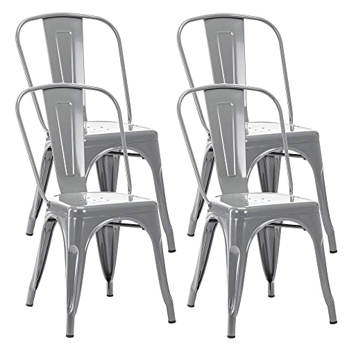 Duhome Metallstuhl 4er Set Bistrostuhl aus Eisen Esszimmerstuhl mit Rückenlehne, Stapelbare Küchenstühle, Silber von Duhome
