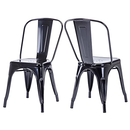 Duhome Metallstuhl Esszimmerstuhl 2er Set aus Eisen Bistrostuhl mit Rückenlehne, Stapelbare Küchenstühle, Schwarz von Duhome