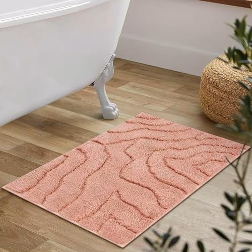 Duidy Badezimmerteppich rutschfeste, Badteppich Weich Wasserabsorbierende Badematte Waschbar Flauschige Duschteppich Bathroom Mat Teppich Fußmatte für Badezimmer（Rosa） von Duidy