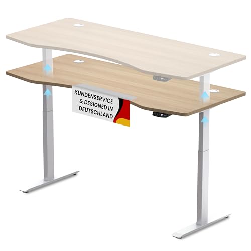 Duke-Handel Schreibtisch Höhenverstellbar Elektrisch Mit Memory Funktion Ergonomischer Stehtisch Mit Teleskop Tischgestell 180 x 80 cm Oder 150 x 78 cm (Weiß-Natur, 180 x 80 cm) von Duke-Handel