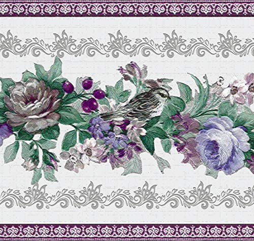 Dundee Deco DDAZBD9039 Tapetenbordüre zum Abziehen und Aufkleben, florale violette, blaue, grüne Blumen an Weinreben, Wandbordüre, Retro-Design, 4,57 m x 17,78 cm, selbstklebend von Dundee Deco