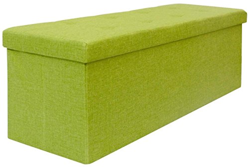 DuneDesign Faltbare Sitzbank 110x38x38cm XXL Sitztruhe inkl. 2 Trennwände 120L Polsterbank Fußbank Leinen-Optik Grün von DuneDesign