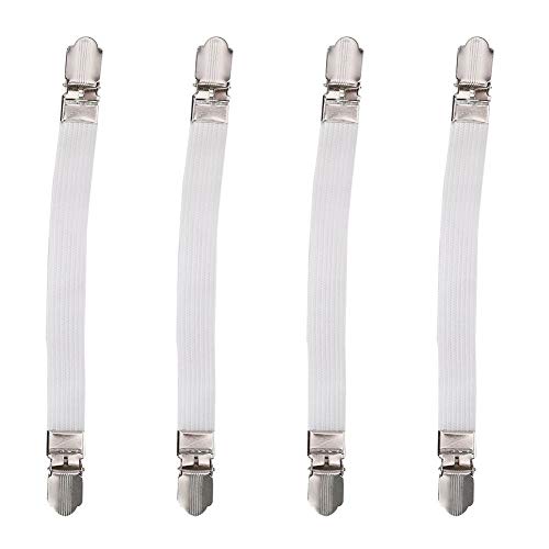 4 Stück Bettlakenhalter Gurte Elastic Crisscross Bett Matratzenriemen Doppelkopf Clips Greiferhalter Befestigungselemente Hosenträger(Weiß) von Duokon