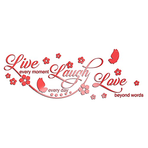 3D Live Love Laugh Buchstaben Spiegel Wand Aufkleber Dekoration Sofa Hintergrund Wandaufkleber Wandsticker Wandtattoo Wanddeko Wanddekoration Decals für Wohnzimmer Schlafzimmer Wohnkultur,Rot 80x29cm von Duories