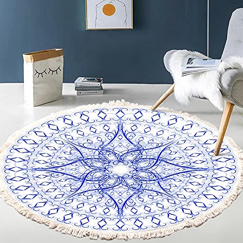 Vintage Boho Baumwolle Teppiche Mandala Muster Waschbar Handgewebte Böhmische Runder Teppich mit Quasten für Schlafzimmer Flur Wohnzimmer Couchtisch Fußmatten,Waschmaschinenfest,90CM Blumen #10 von Duories