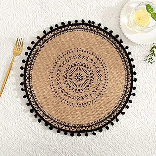 Rund Gewebte Platzset,Boho Tischsets,Jute Tischsets mit Mandala Quaste,Böhmen Farmhouse Retro Restaurant Tischdekoration Platzdeckchen Tischsets für Hochzeit Festival Party Küche Speisetisch,2er Set C von Duories