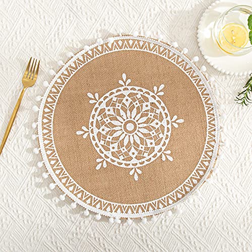 Rund Gewebte Platzset,Boho Tischsets,Jute Tischsets mit Mandala Quaste,Böhmen Farmhouse Retro Restaurant Tischdekoration Platzdeckchen Tischsets für Hochzeit Festival Party Küche Speisetisch,2er Set F von Duories