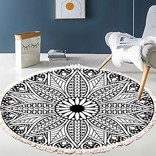 Vintage Boho Baumwolle Teppiche Mandala Muster Waschbar Handgewebte Böhmische Runder Teppich mit Quasten für Schlafzimmer Flur Wohnzimmer Couchtisch Fußmatten,Waschmaschinenfest,100CM Blumen #17 von Duories