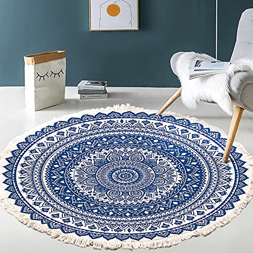 Vintage Boho Baumwolle Teppiche Mandala Muster Waschbar Handgewebte Böhmische Runder Teppich mit Quasten für Schlafzimmer Flur Wohnzimmer Couchtisch Fußmatten,Waschmaschinenfest,100CM Blumen #20 von Duories