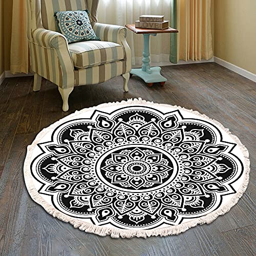 Vintage Boho Baumwolle Teppiche Mandala Muster Waschbar Handgewebte Böhmische Runder Teppich mit Quasten für Schlafzimmer Flur Wohnzimmer Couchtisch Fußmatten,Waschmaschinenfest,100CM Blumen #21 von Duories