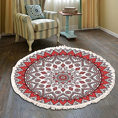 Vintage Boho Baumwolle Teppiche Mandala Muster Waschbar Handgewebte Böhmische Runder Teppich mit Quasten für Schlafzimmer Flur Wohnzimmer Couchtisch Fußmatten,Waschmaschinenfest,100CM Blumen #29 von Duories