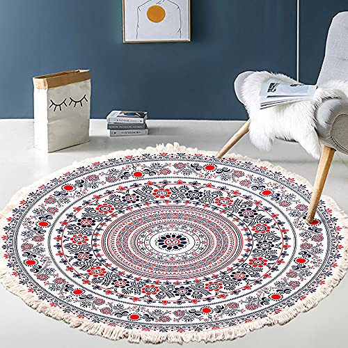 Vintage Boho Baumwolle Teppiche Mandala Muster Waschbar Handgewebte Böhmische Runder Teppich mit Quasten für Schlafzimmer Flur Wohnzimmer Couchtisch Fußmatten,Waschmaschinenfest,100CM Blumen #3 von Duories