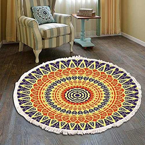 Vintage Boho Baumwolle Teppiche Mandala Muster Waschbar Handgewebte Böhmische Runder Teppich mit Quasten für Schlafzimmer Flur Wohnzimmer Couchtisch Fußmatten,Waschmaschinenfest,100CM Blumen #33 von Duories