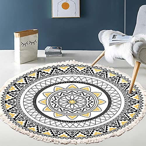 Vintage Boho Baumwolle Teppiche Mandala Muster Waschbar Handgewebte Böhmische Runder Teppich mit Quasten für Schlafzimmer Flur Wohnzimmer Couchtisch Fußmatten,Waschmaschinenfest,120CM Blumen #11 von Duories