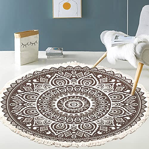 Vintage Boho Baumwolle Teppiche Mandala Muster Waschbar Handgewebte Böhmische Runder Teppich mit Quasten für Schlafzimmer Flur Wohnzimmer Couchtisch Fußmatten,Waschmaschinenfest,120CM Blumen #19 von Duories